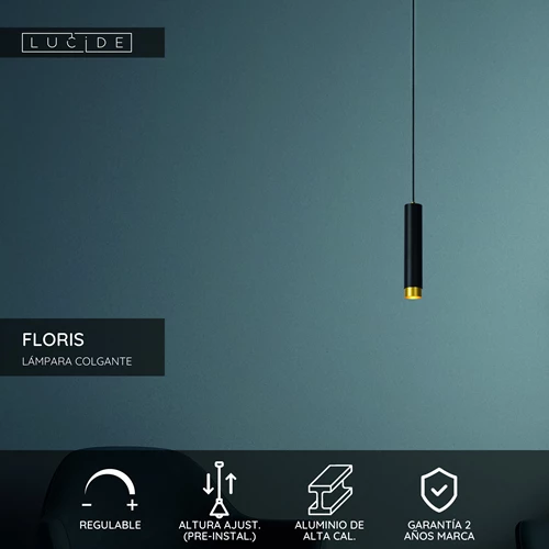 Lucide FLORIS - Lámpara colgante - Ø 5,9 cm - 1xGU10 - Negro - USP